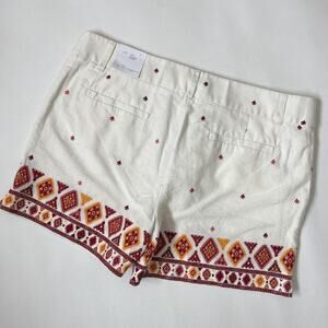 NWT LOFT Linen Riviera Shorts Aztec Print Sz 12